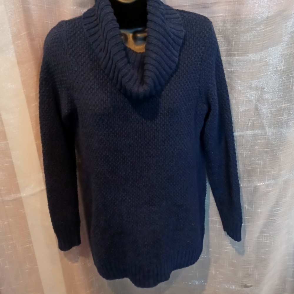 HILARY RADLEY Cowl Neck Tunic Sweater, Navy, M